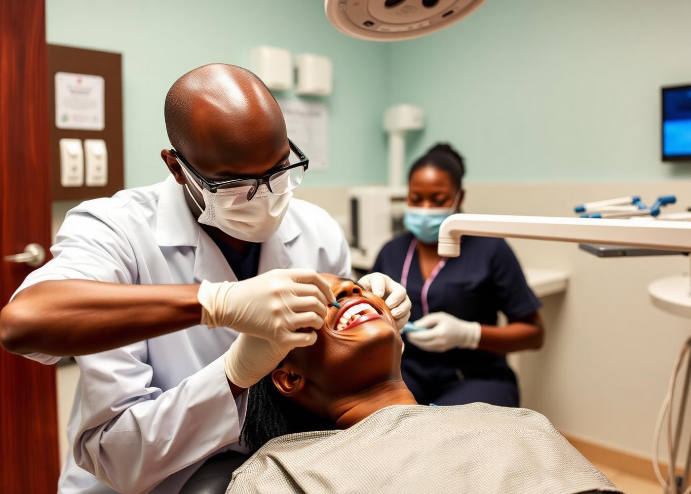 Dental surgeon treating a patient in the Eastmark Medical Centre dental unit