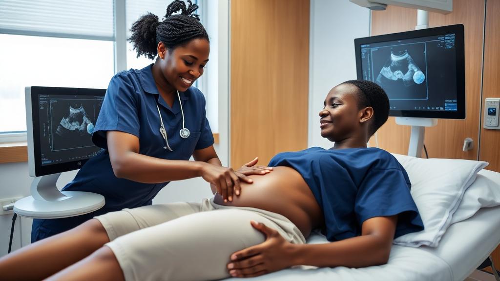 Sonographer performing an ultrasound scan on a patient