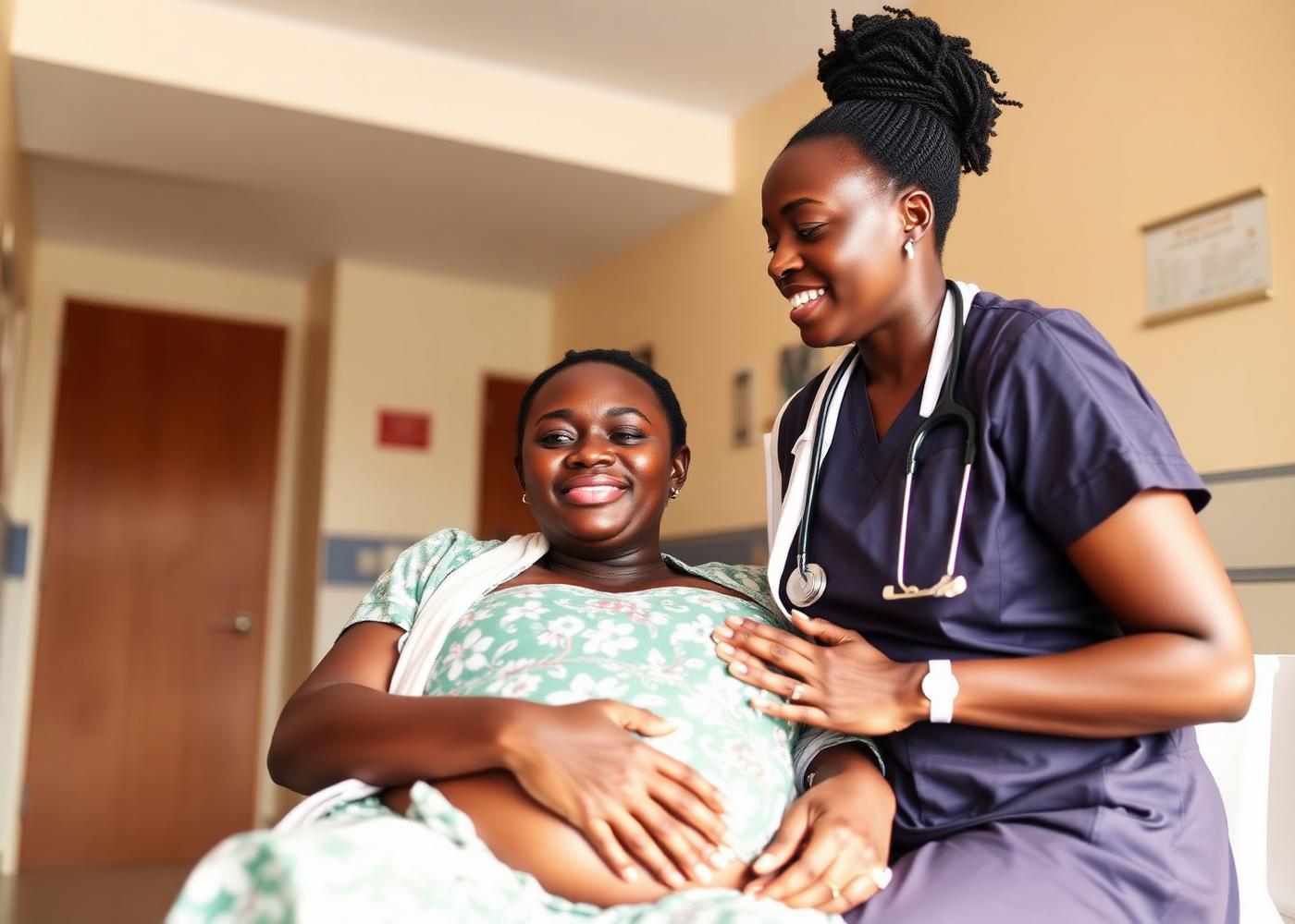 Midwife performing an antenatal check on an expectant mother at Eastmark Medical Centre