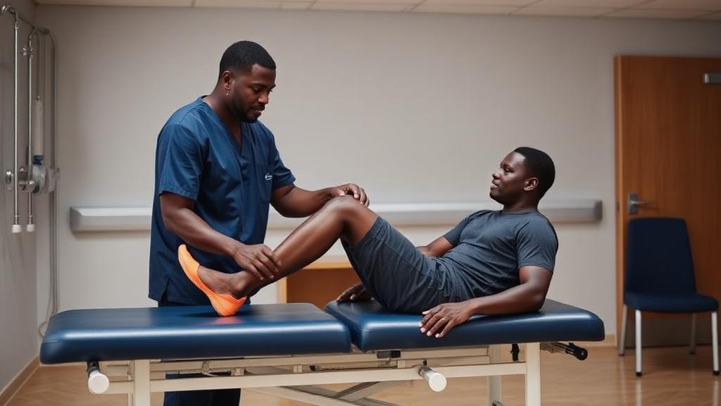 Physiotherapist guiding a patient through mobility exercises