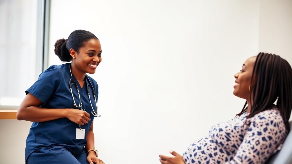 Obstetrician carrying out a prenatal check-up for an expectant mother